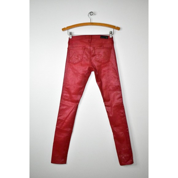 AG Adriano Goldschmied Legging 24 Super Skinny Coated Leatherette Ankle Jean Red - Picture 9 of 14